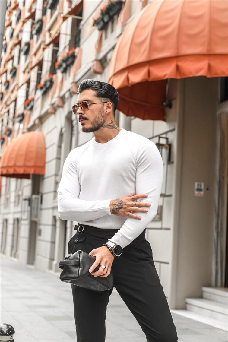 Basic Triko Slim Fit Kazak Beyaz
