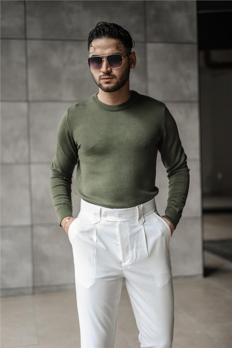 Basic Triko Slim Fit Kazak Haki