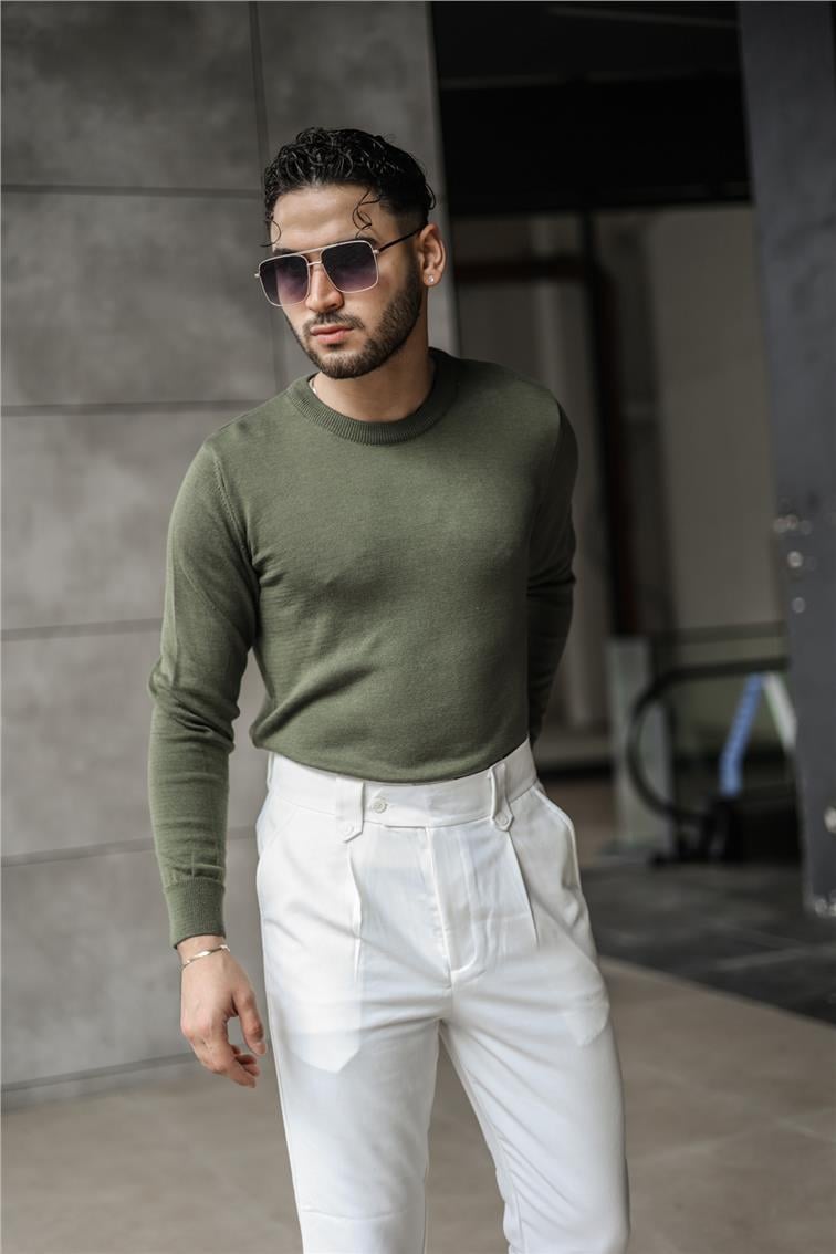 Basic Triko Slim Fit Kazak Haki