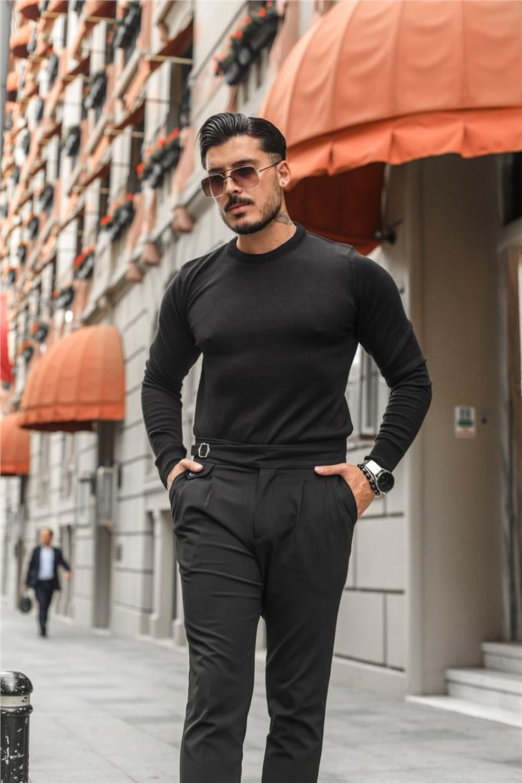 Basic Triko Slim Fit Kazak Siyah