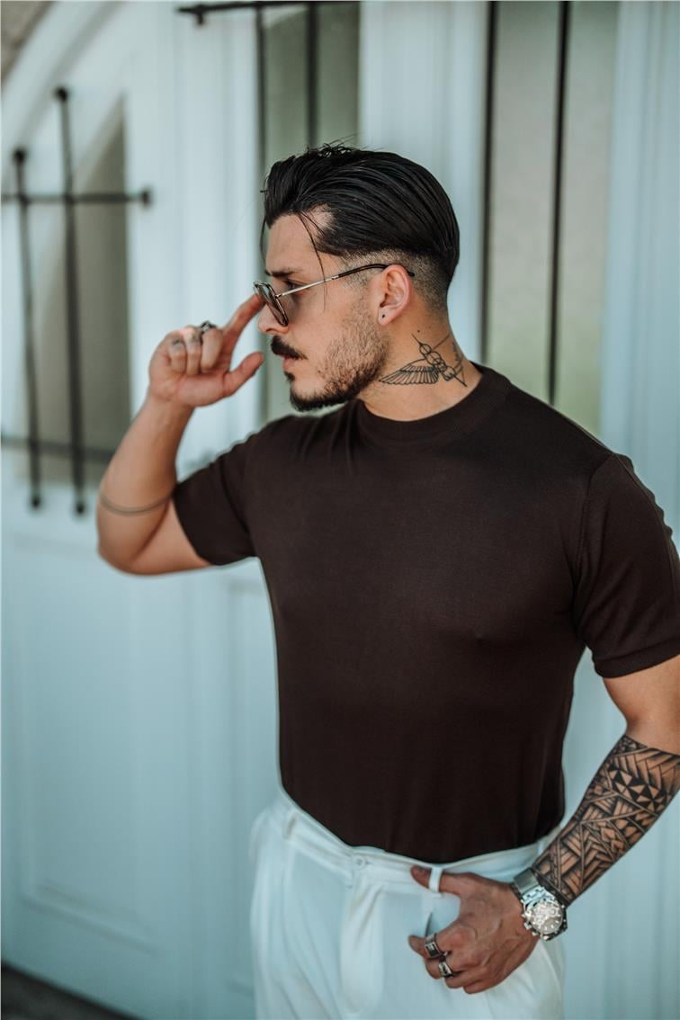 Basic Triko Slim Fit T-Shirt Acı Kahve