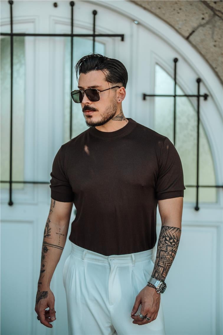 Basic Triko Slim Fit T-Shirt Acı Kahve