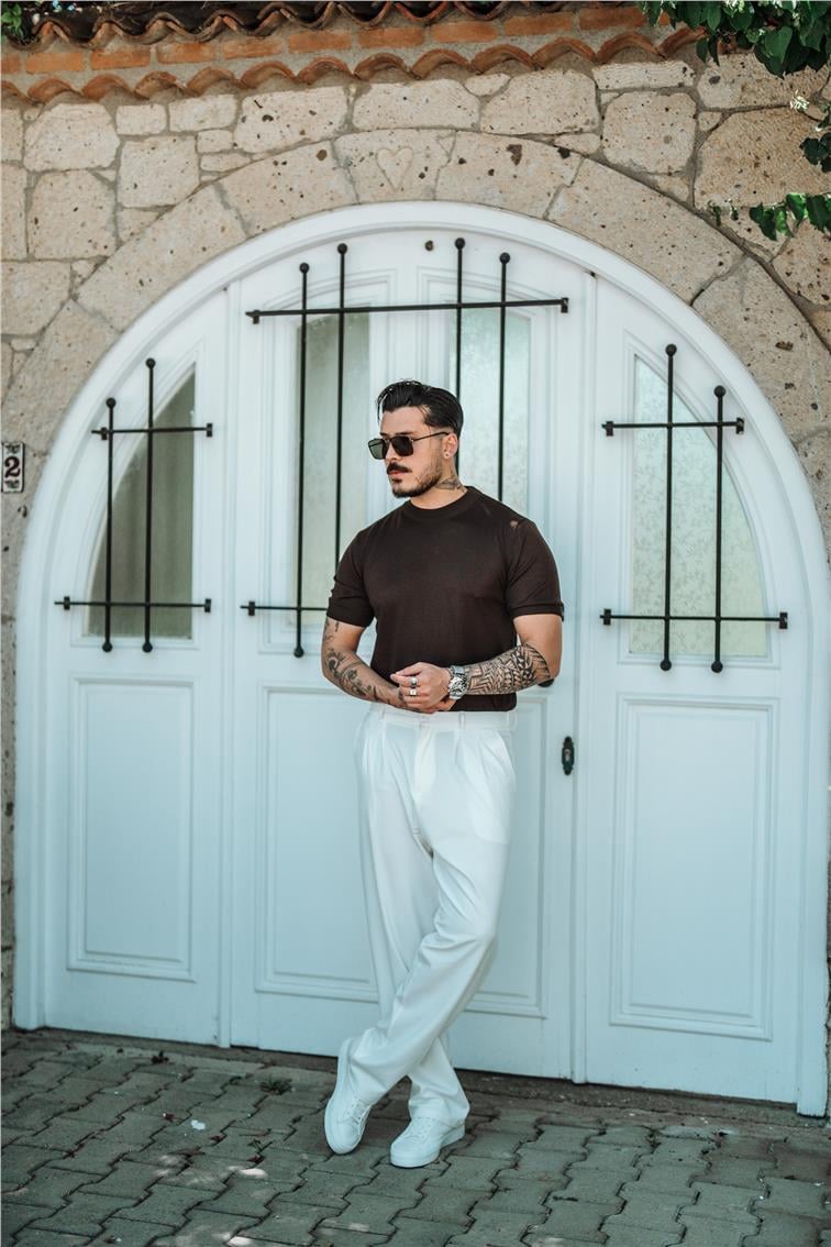 Basic Triko Slim Fit T-Shirt Acı Kahve