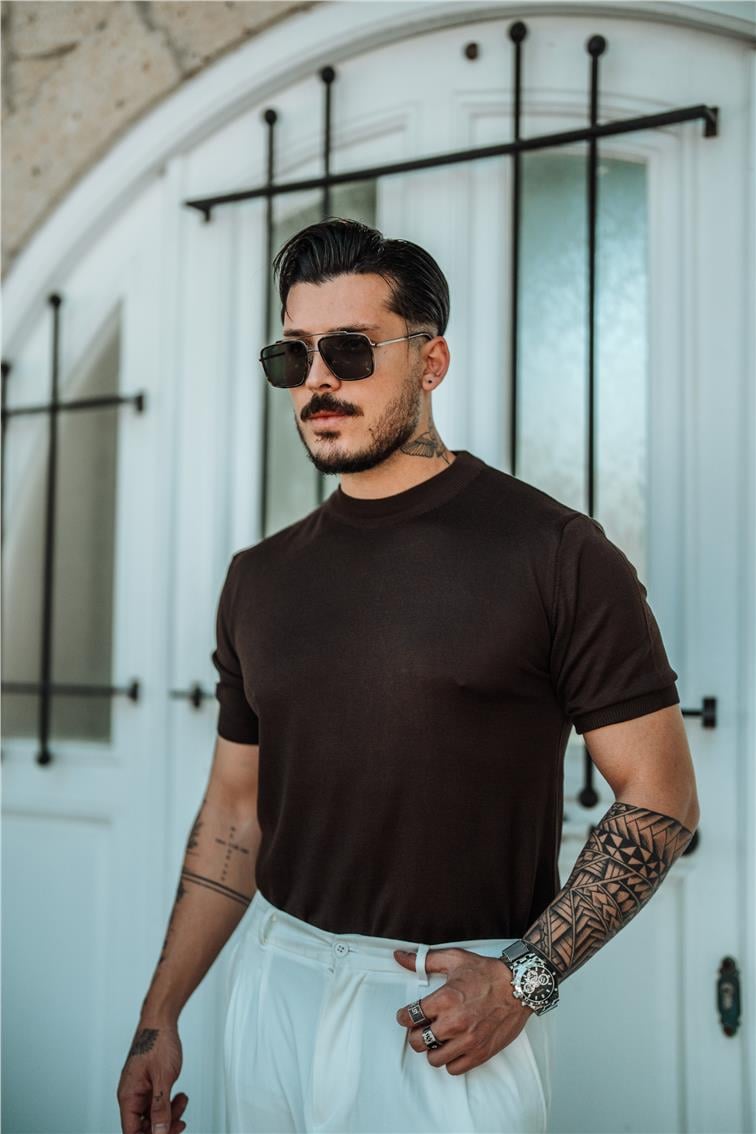Basic Triko Slim Fit T-Shirt Acı Kahve