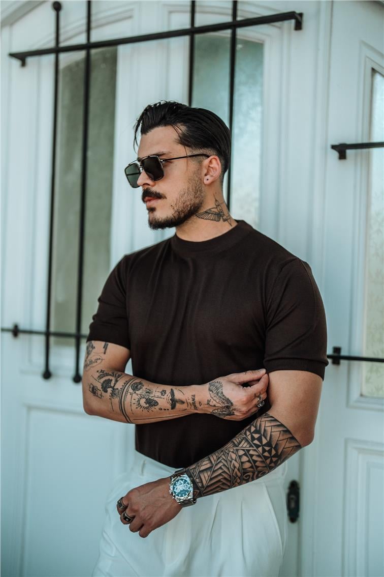 Basic Triko Slim Fit T-Shirt Acı Kahve