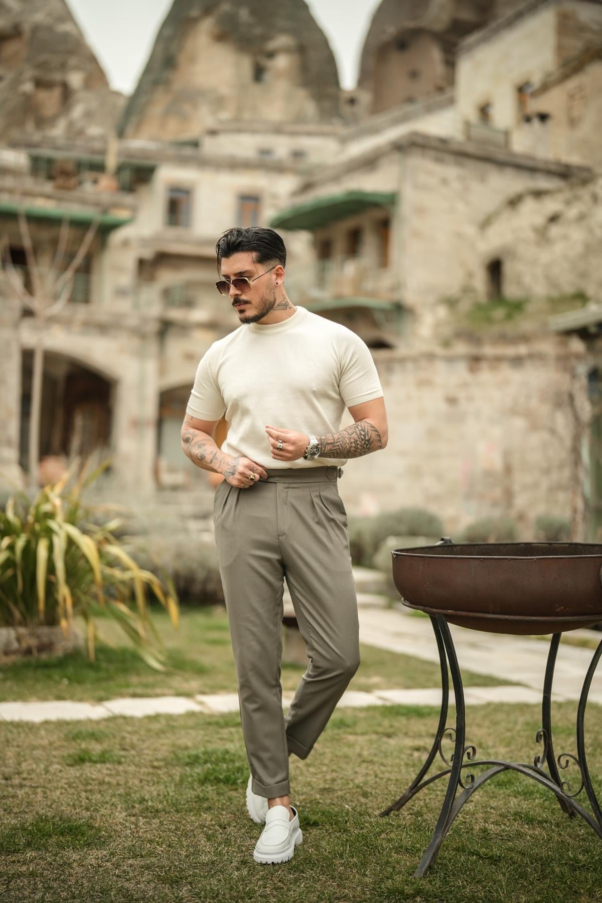 Basic Triko Slim Fit T-Shirt Krem