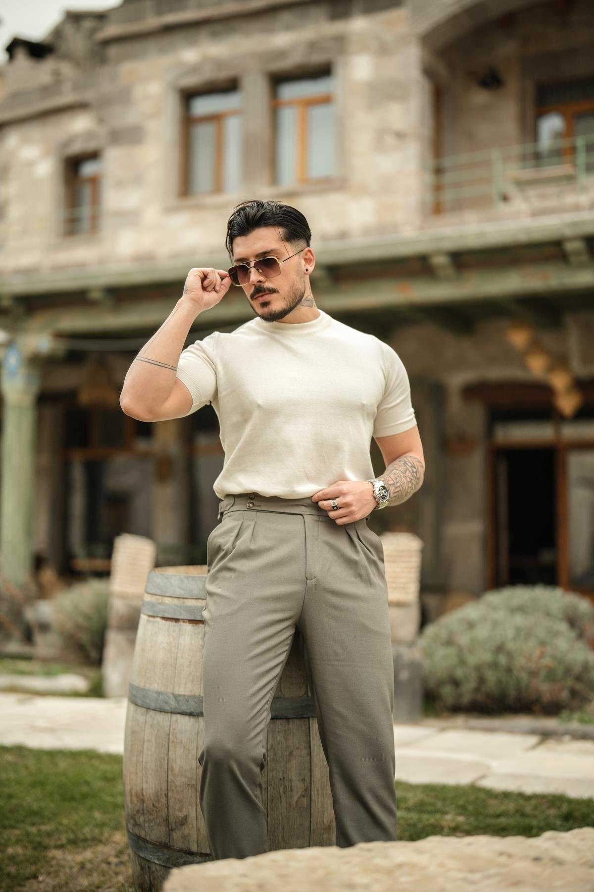 Basic Triko Slim Fit T-Shirt Krem