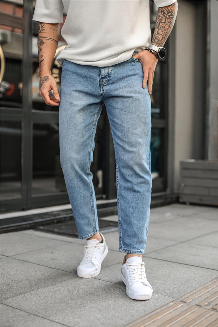 Basic Yıkamalı Boyfriend Jean Mavi