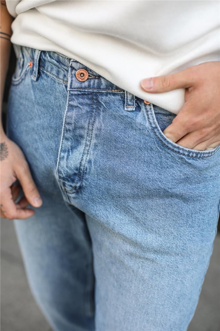 Basic Yıkamalı Boyfriend Jean Mavi
