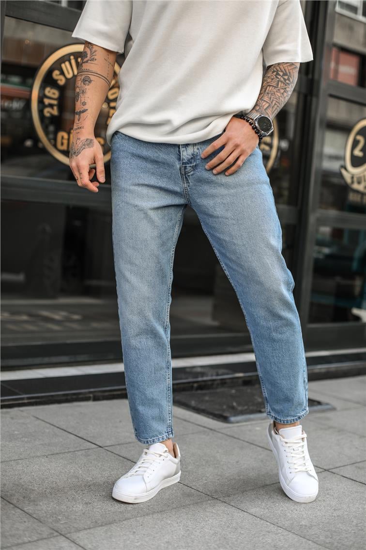 Basic Yıkamalı Boyfriend Jean Mavi