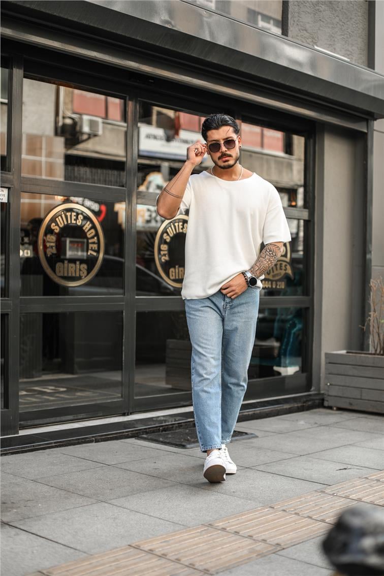 Basic Yıkamalı Boyfriend Jean Mavi