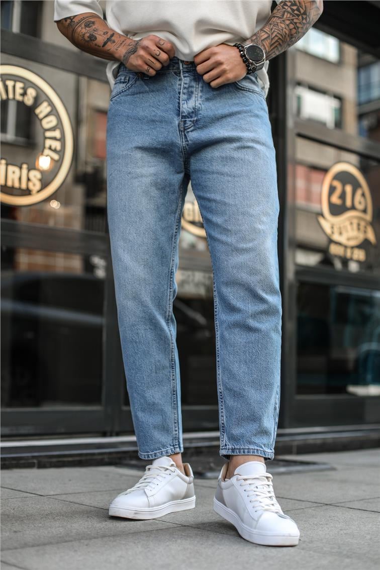 Basic Yıkamalı Boyfriend Jean Mavi