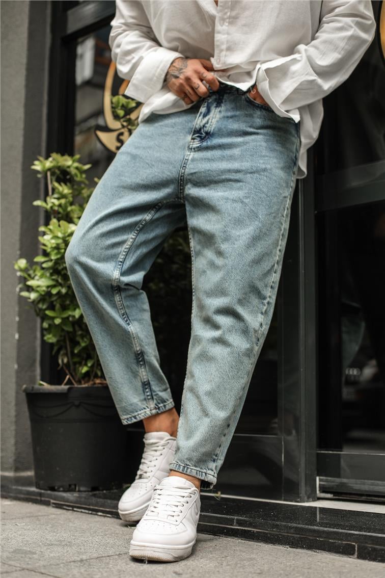 Basic Yıkamalı Mom Jean Yıkamalı Mavi