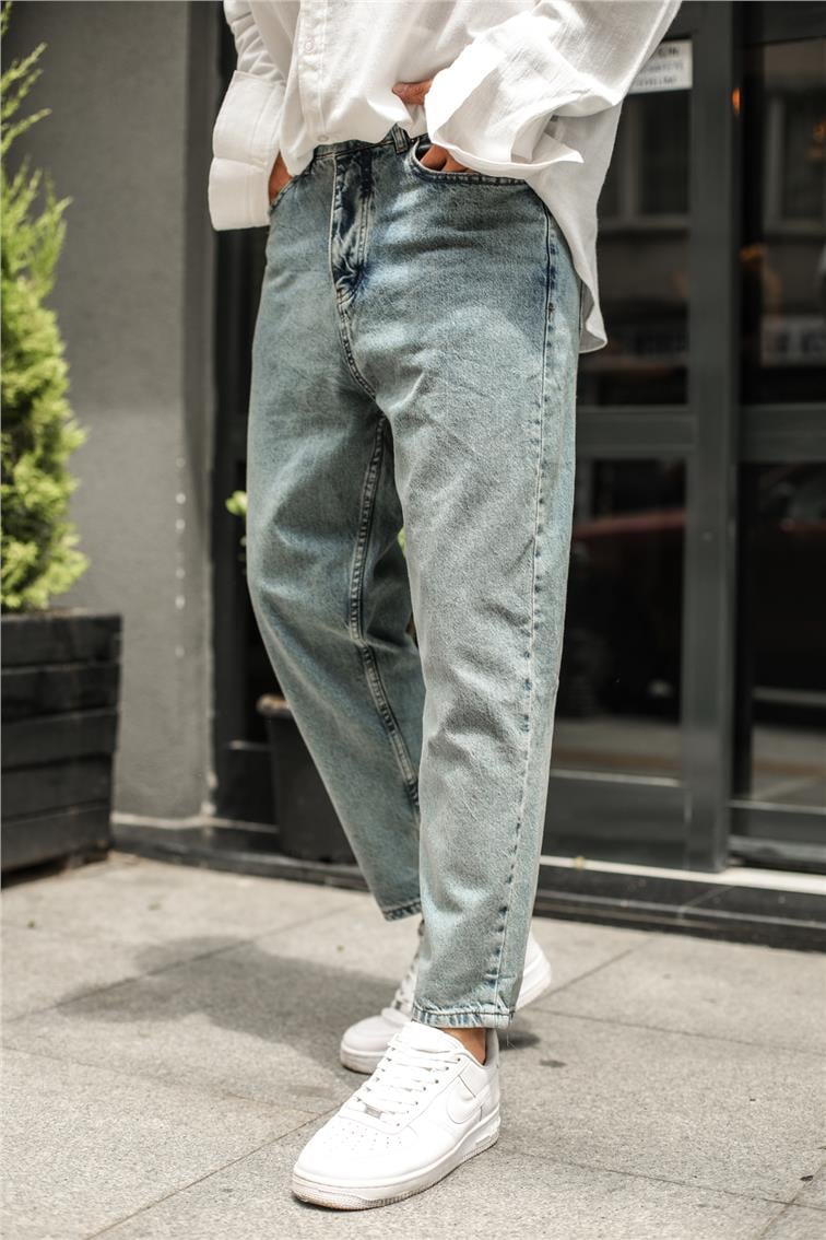 Basic Yıkamalı Mom Jean Yıkamalı Mavi