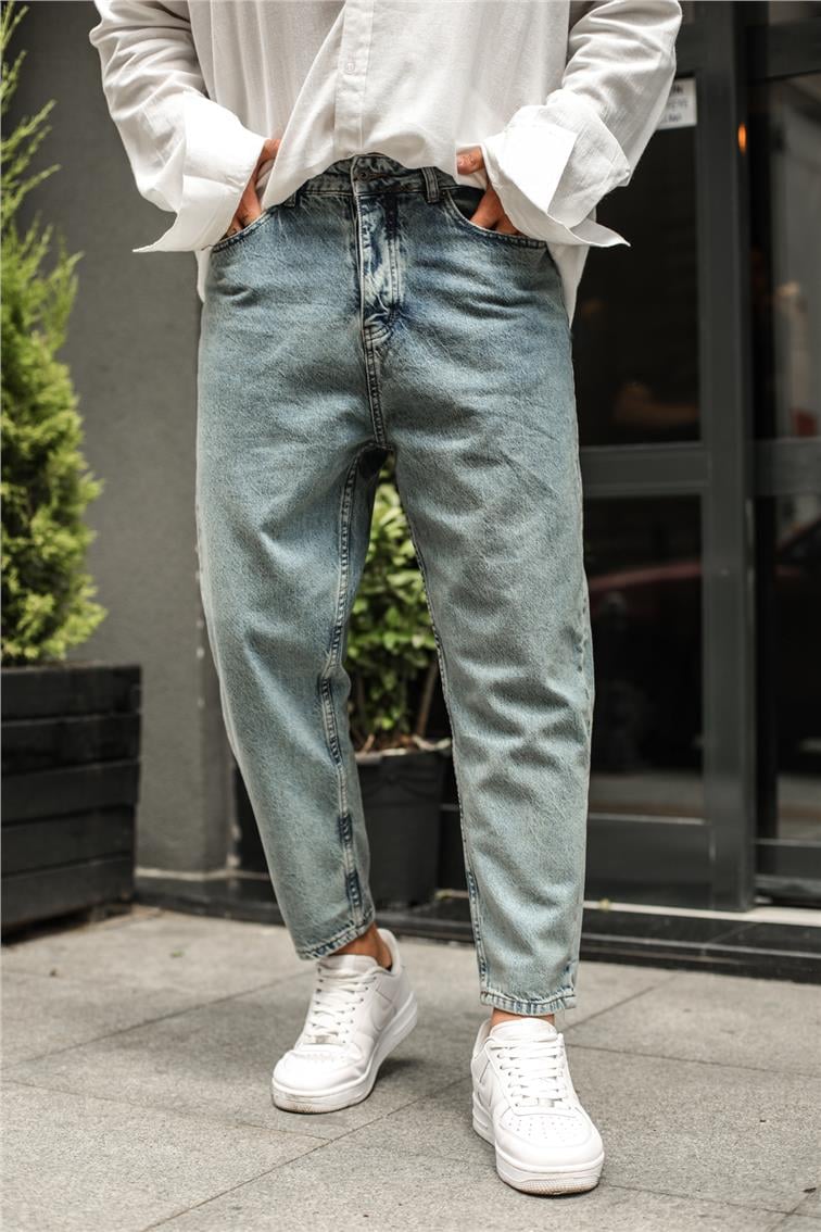 Basic Yıkamalı Mom Jean Yıkamalı Mavi