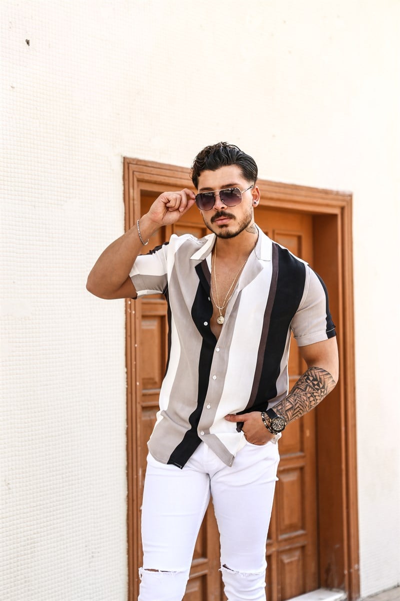 Baskılı Apas Yaka Kısa Kol Gömlek