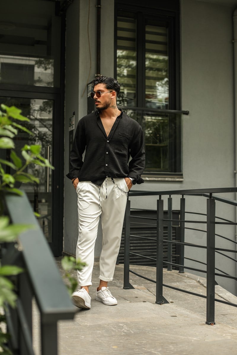 Bel Detaylı Double Paça Kumaş Pantolon