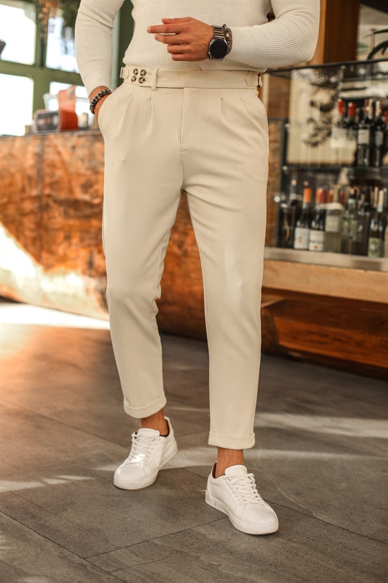 Bel Düğme Detay Double Paça Gabardin Pantolon