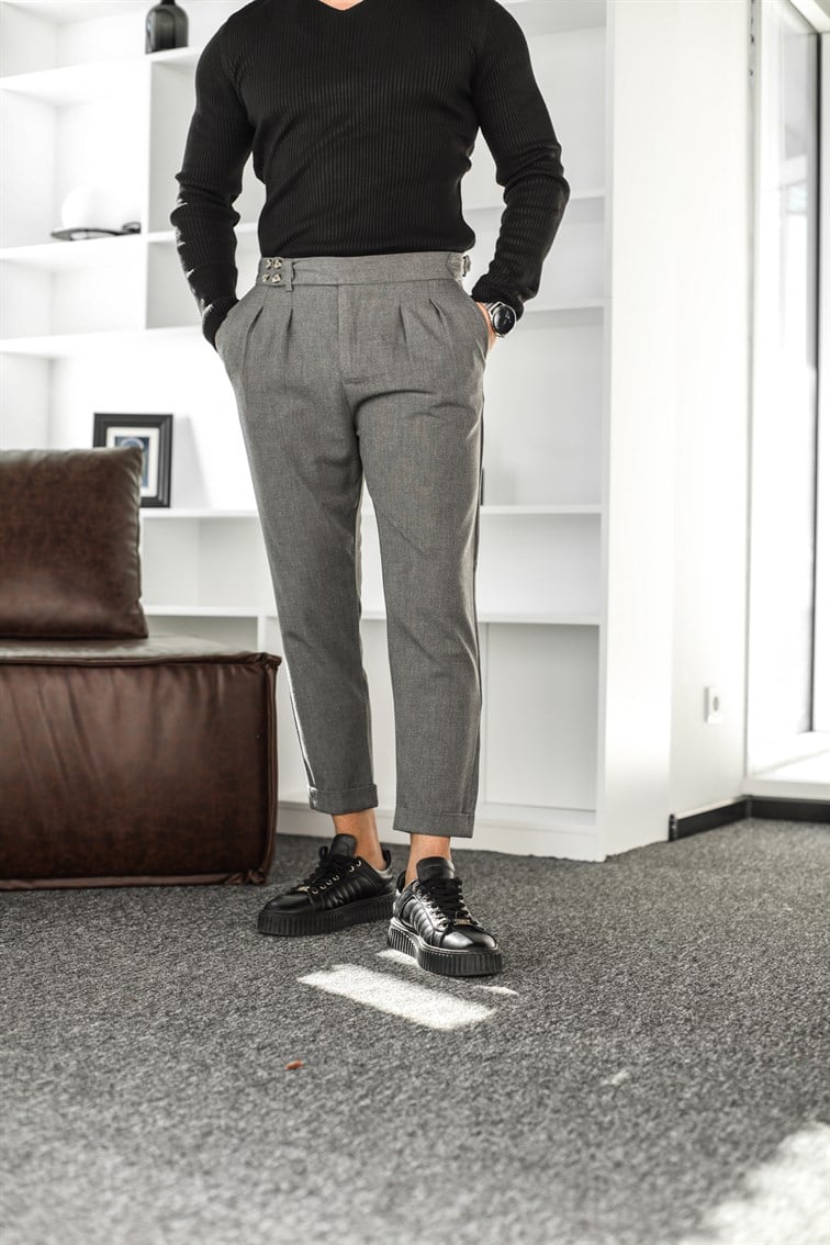 Bel Düğme Detay Double Paça Klasik Pantalon