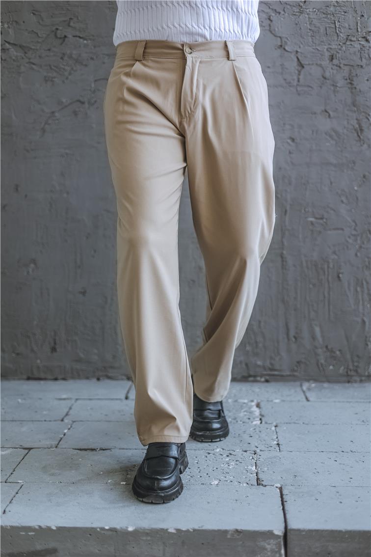 Beli Lastikli Klasik Baggy Pantolon Taş