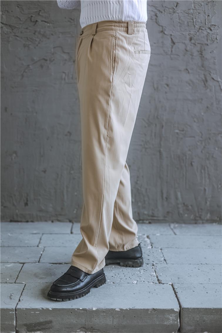 Beli Lastikli Klasik Baggy Pantolon Taş
