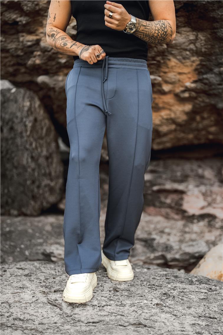 Beli Lastili Rahat Baggy Eşofman Füme