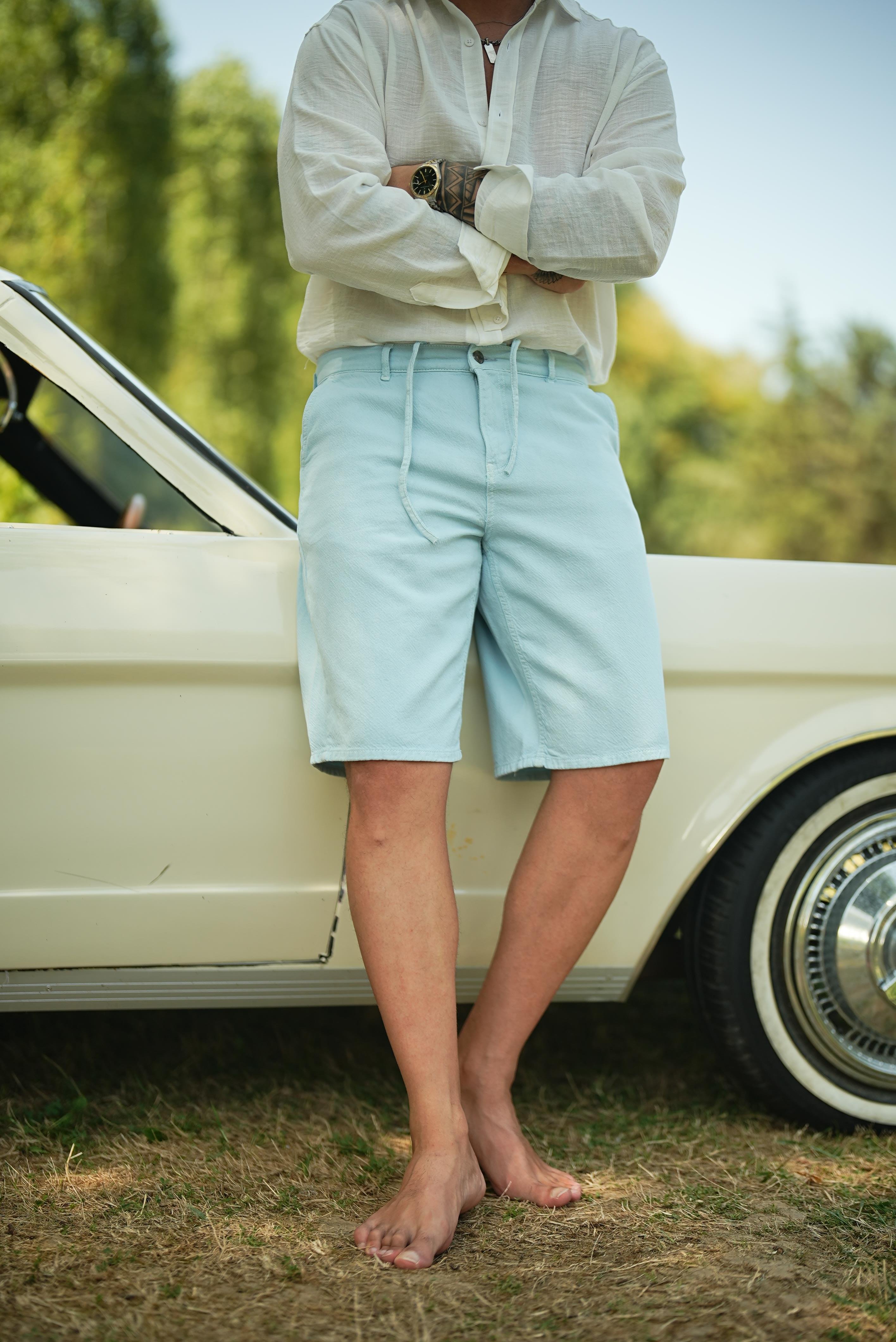 Bermuda Bol Kalıp Şort Bebe Mavisi