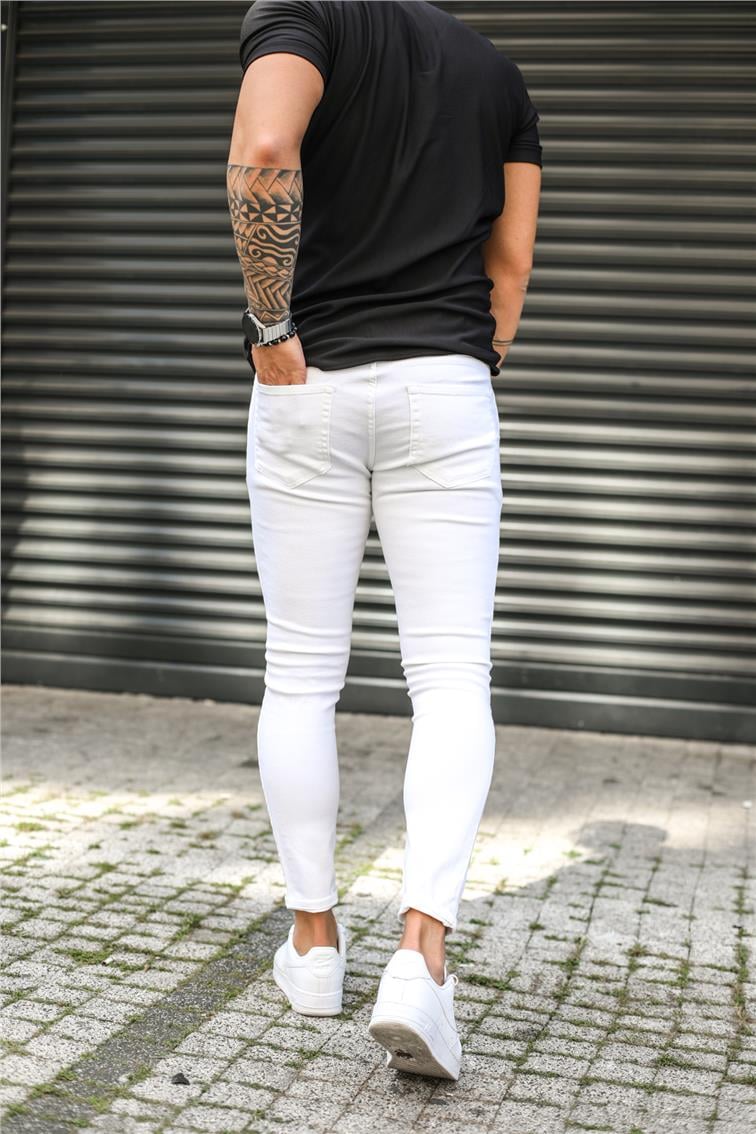Beyaz Dizi Yırtık Skinny Jean Beyaz