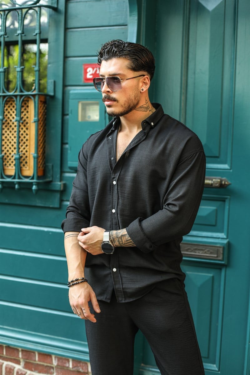 Beyaz Düğmeli Keten Oversize Gömlek