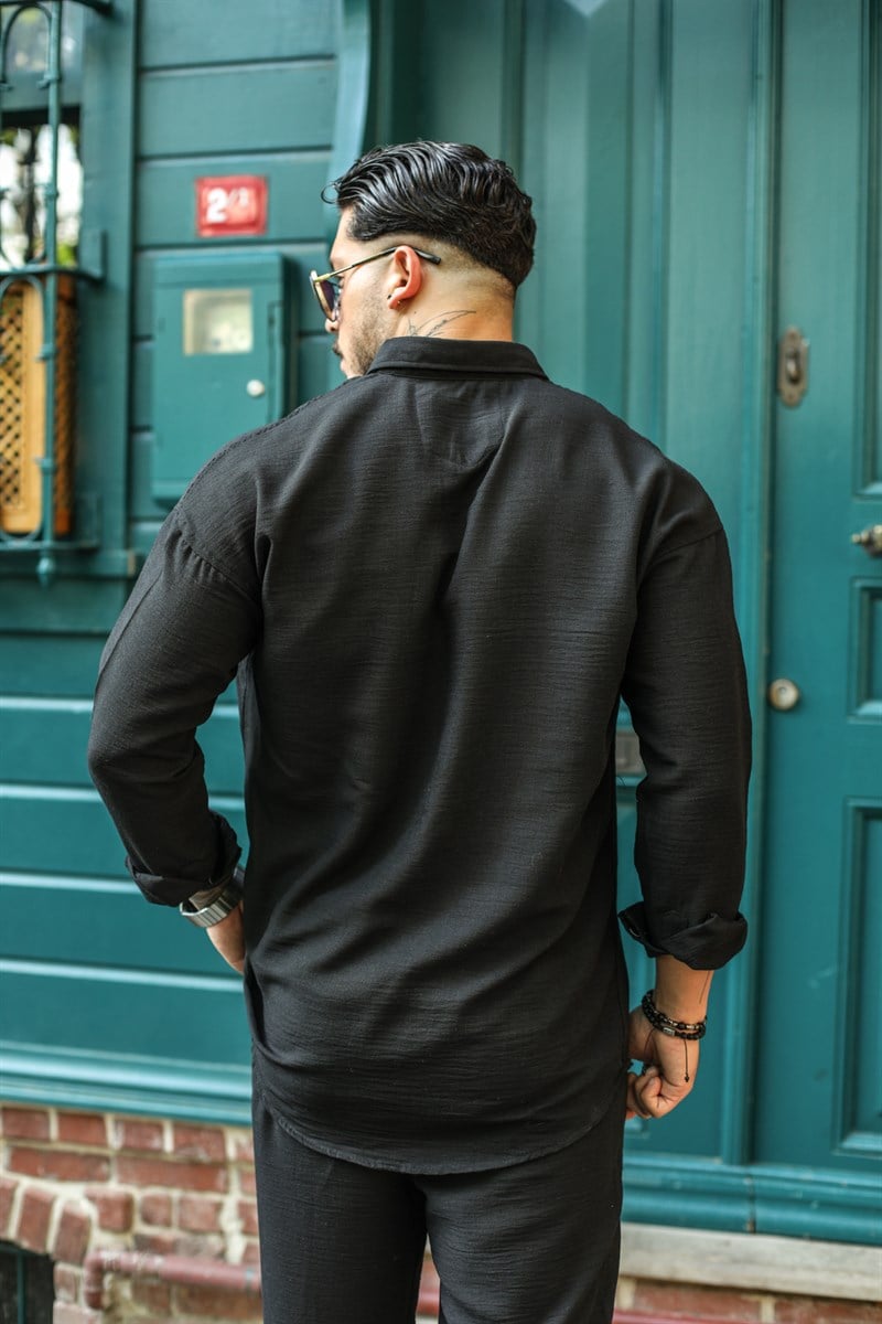 Beyaz Düğmeli Keten Oversize Gömlek