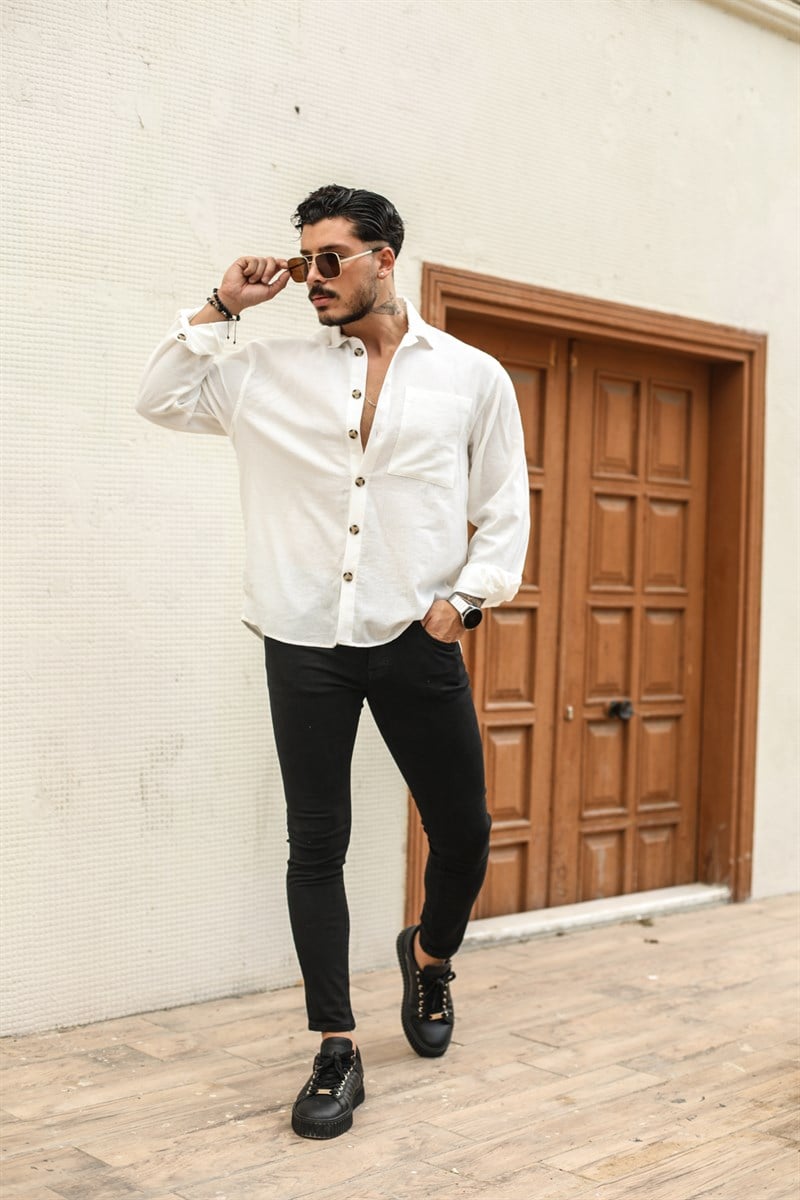 Beyaz Keten Oversize Gömlek