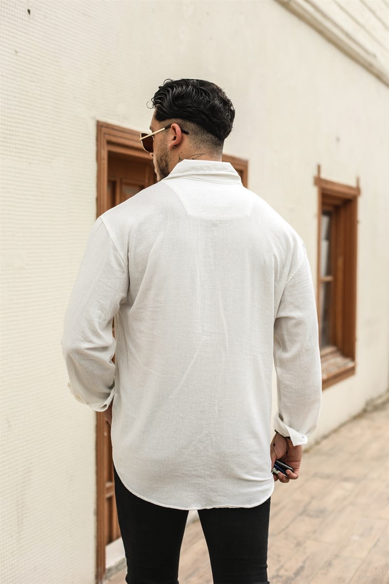 Beyaz Keten Oversize Gömlek