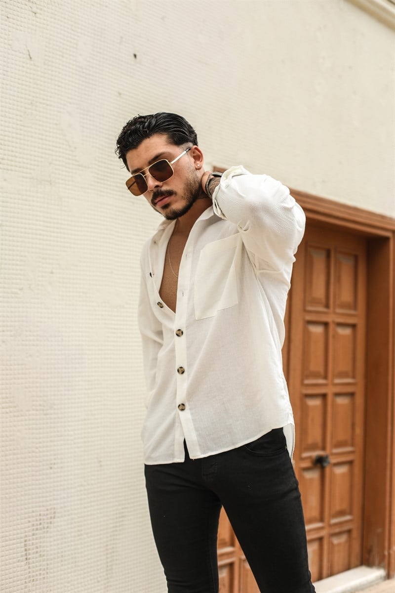Beyaz Keten Oversize Gömlek