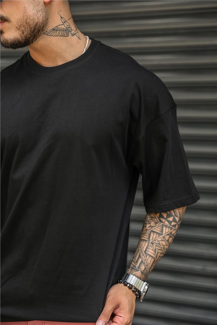 Bisiklet Yaka Oversize Dolgun Basic Tshırt Siyah