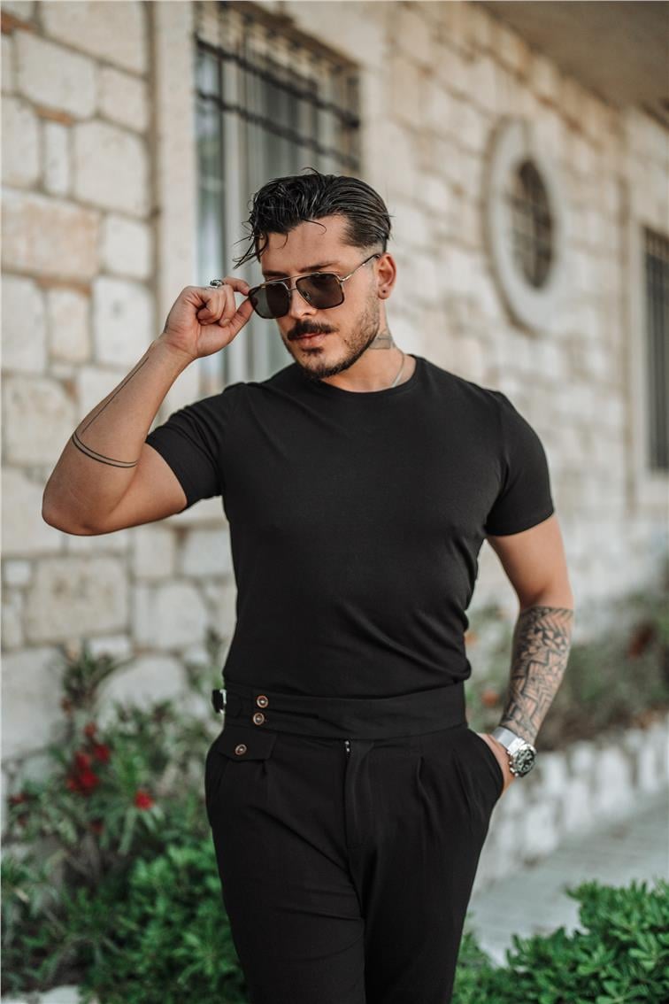 Bisiklet Yaka Slim Fit T-Shirt Siyah