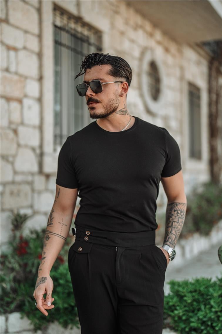 Bisiklet Yaka Slim Fit T-Shirt Siyah