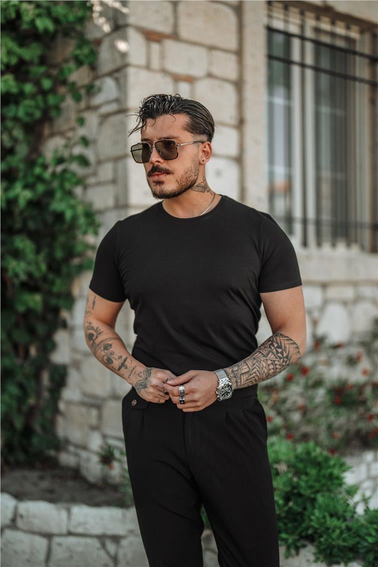 Bisiklet Yaka Slim Fit T-Shirt Siyah