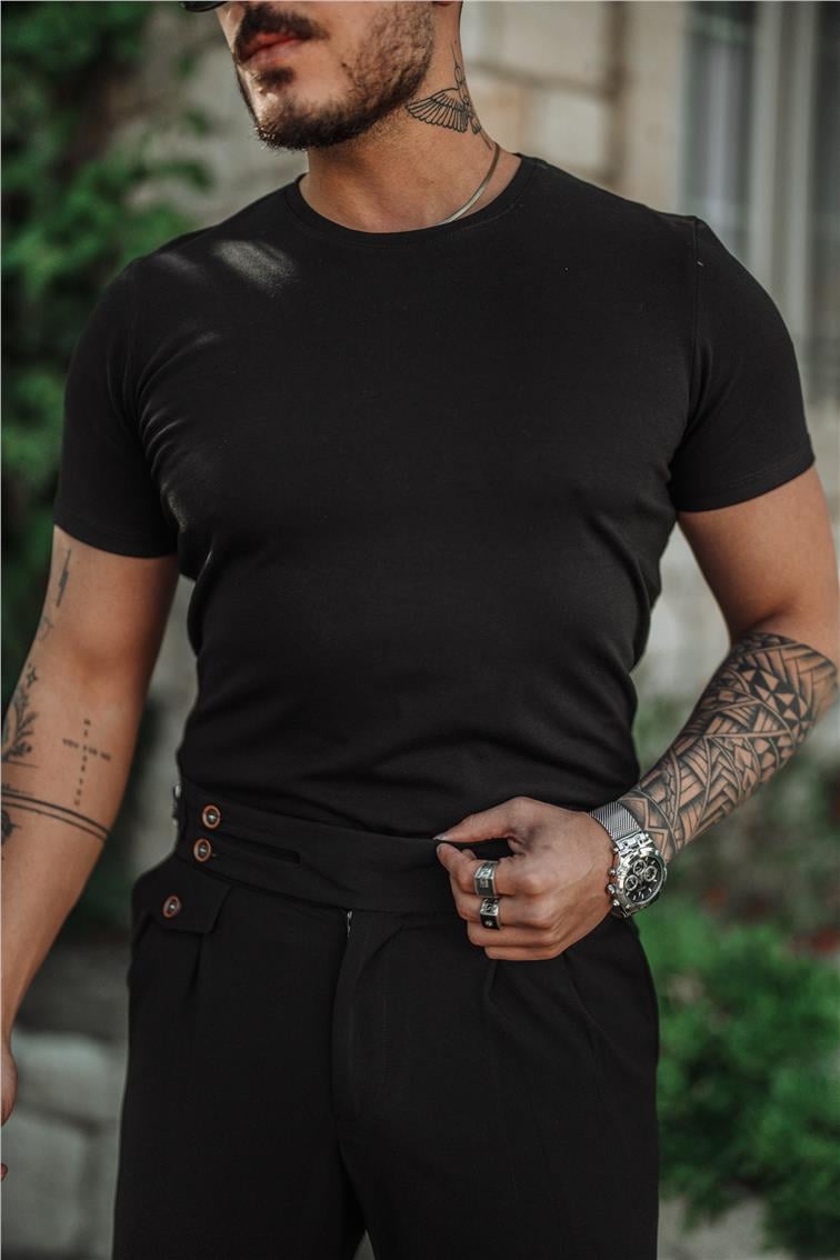 Bisiklet Yaka Slim Fit T-Shirt Siyah