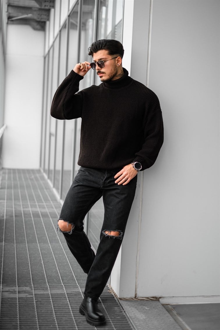 Boğazlı Örme Oversize Kazak