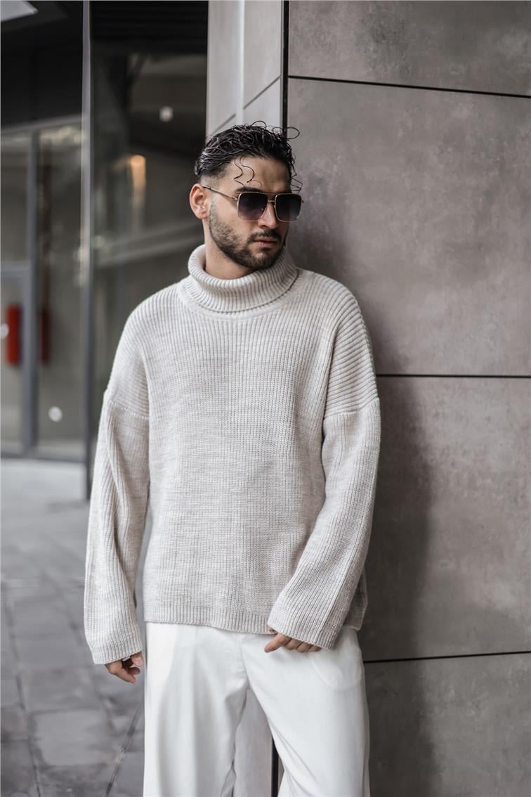 Boğazlı Örme Oversize Kazak Taş