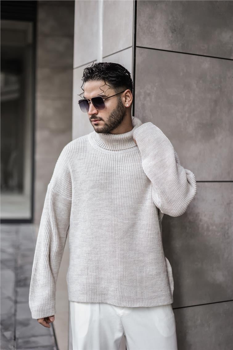 Boğazlı Örme Oversize Kazak Taş