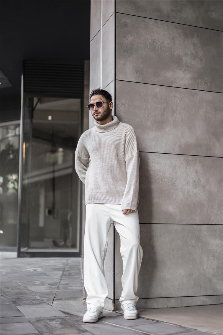 Boğazlı Örme Oversize Kazak Taş