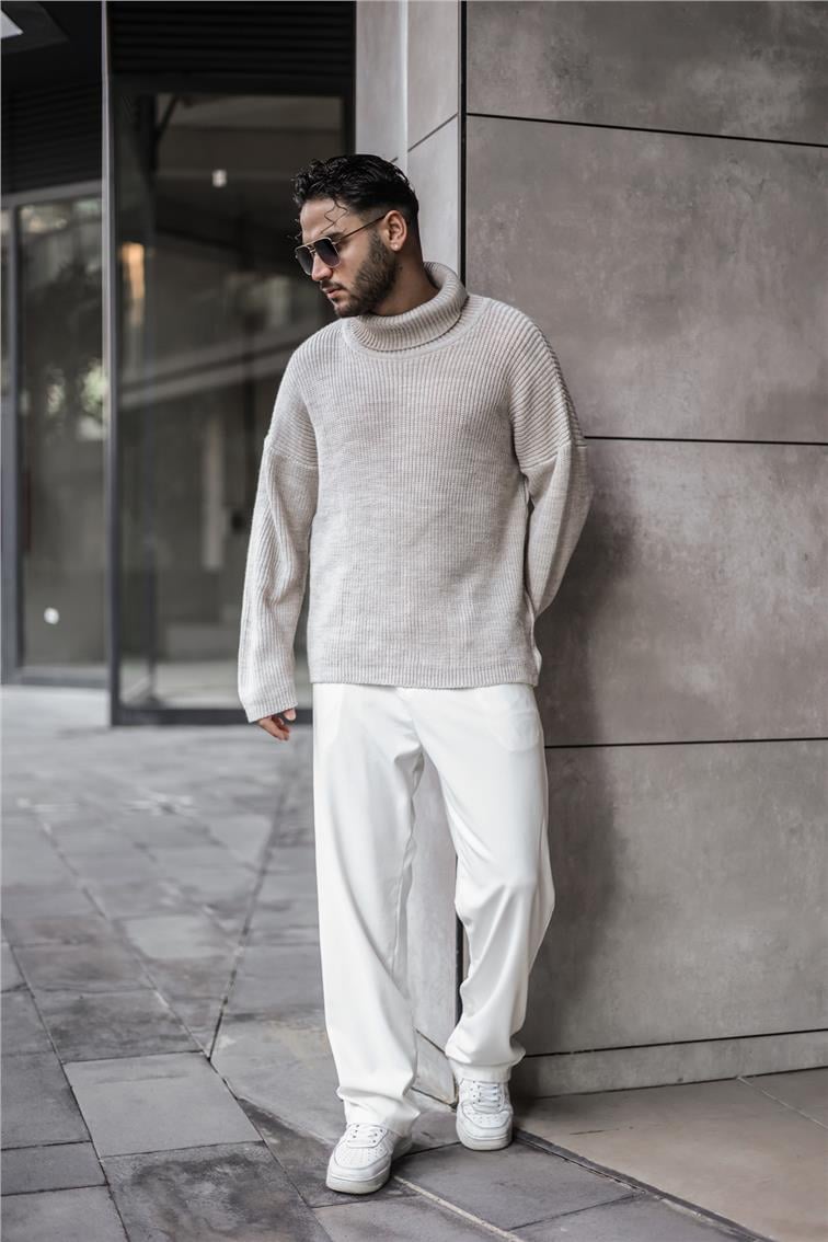 Boğazlı Örme Oversize Kazak Taş