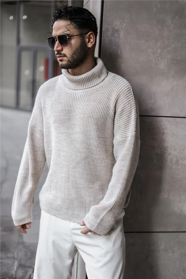 Boğazlı Örme Oversize Kazak Taş