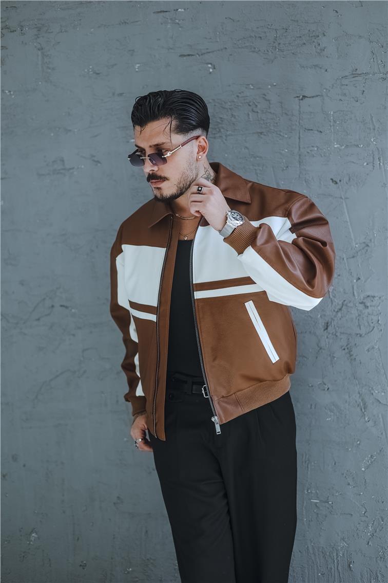Bomber Renkli Deri Oversize Mont/Ceket Kahve