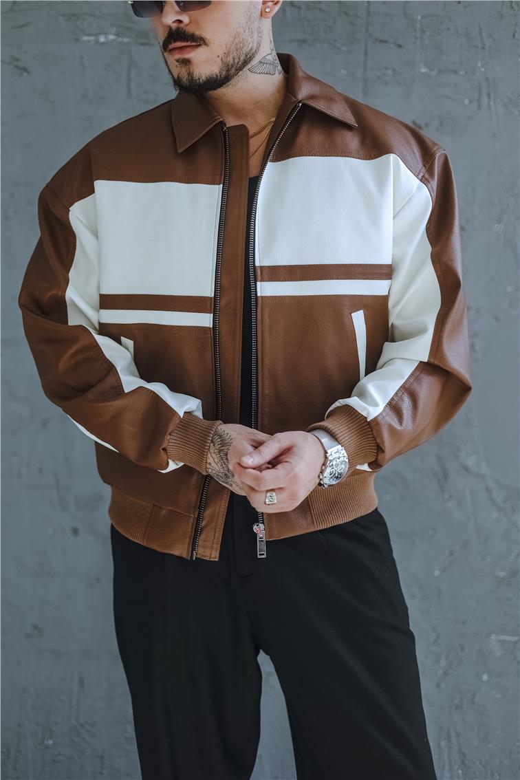 Bomber Renkli Deri Oversize Mont/Ceket Kahve