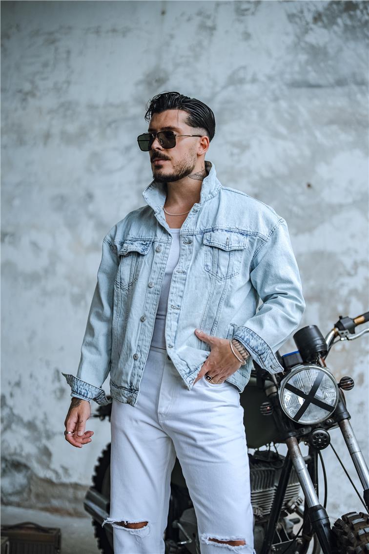 Boxy Fıt Denim Ceket Açık Mavi