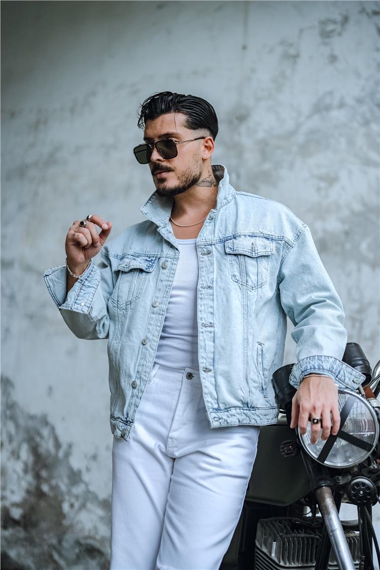 Boxy Fıt Denim Ceket Açık Mavi