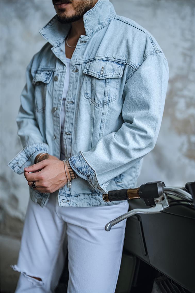 Boxy Fıt Denim Ceket Açık Mavi