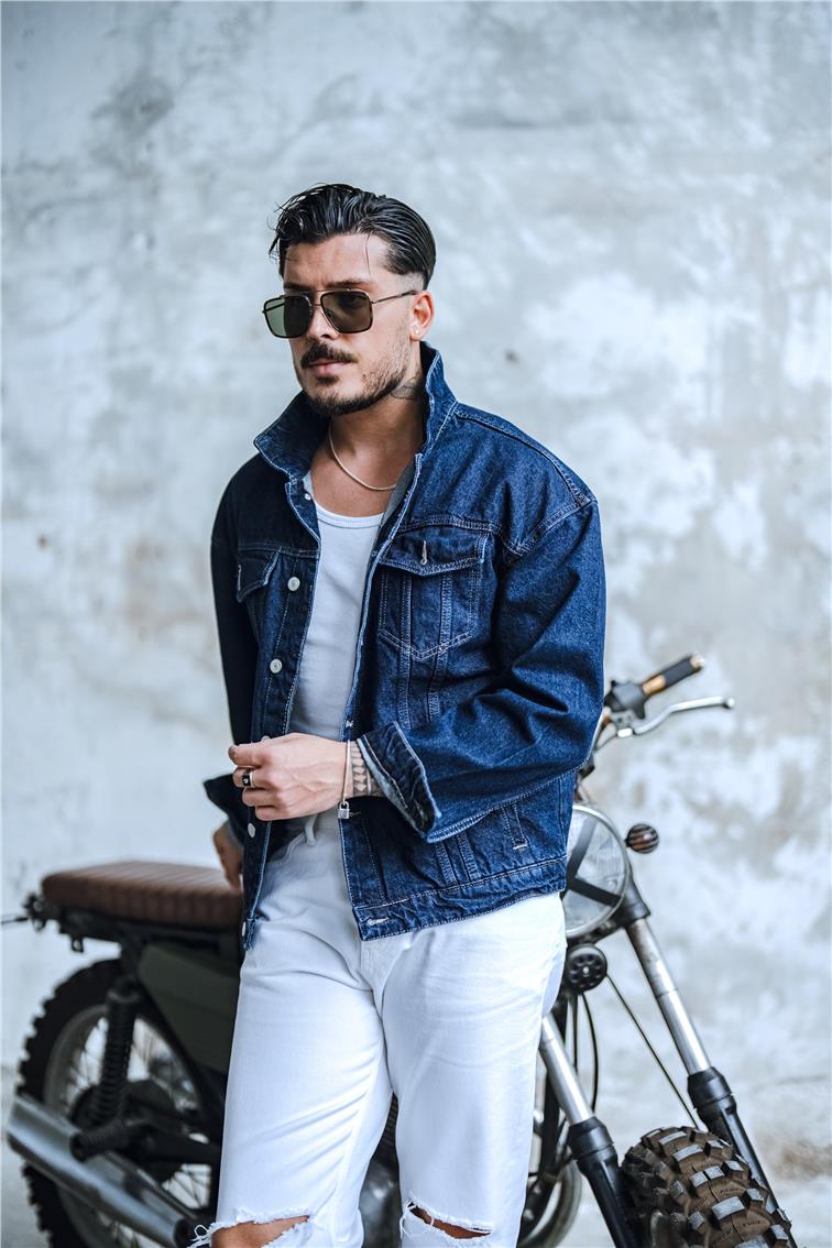 Boxy Fıt Denim Ceket Koyu Mavi